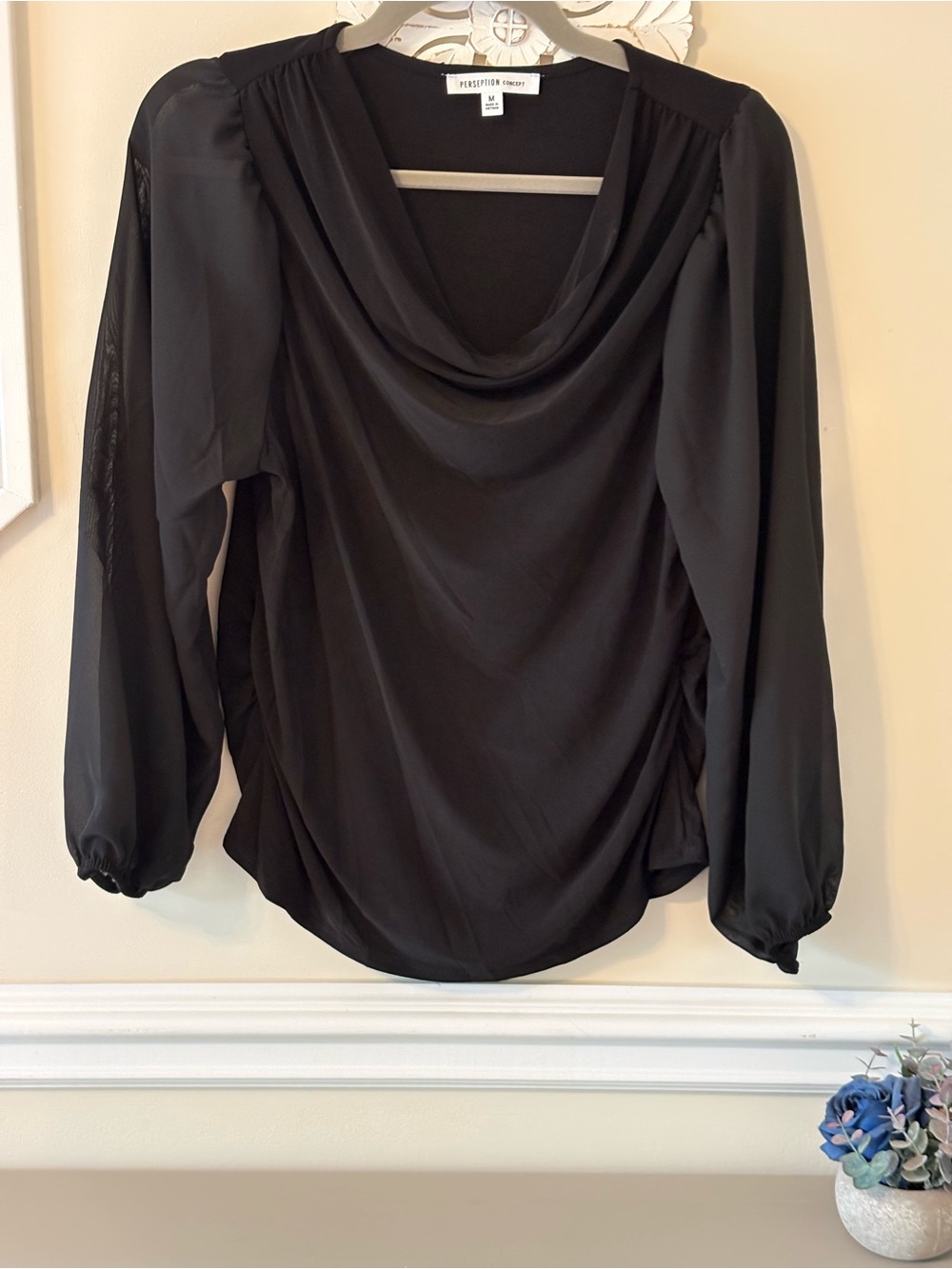 PerSeption Concept Black Draped Cowl Neck Blouse